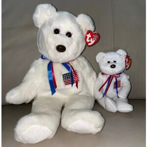 Vintage Ty Beanie Baby & Buddy Libearty Bear Set Patriotic USA America 250 Decor